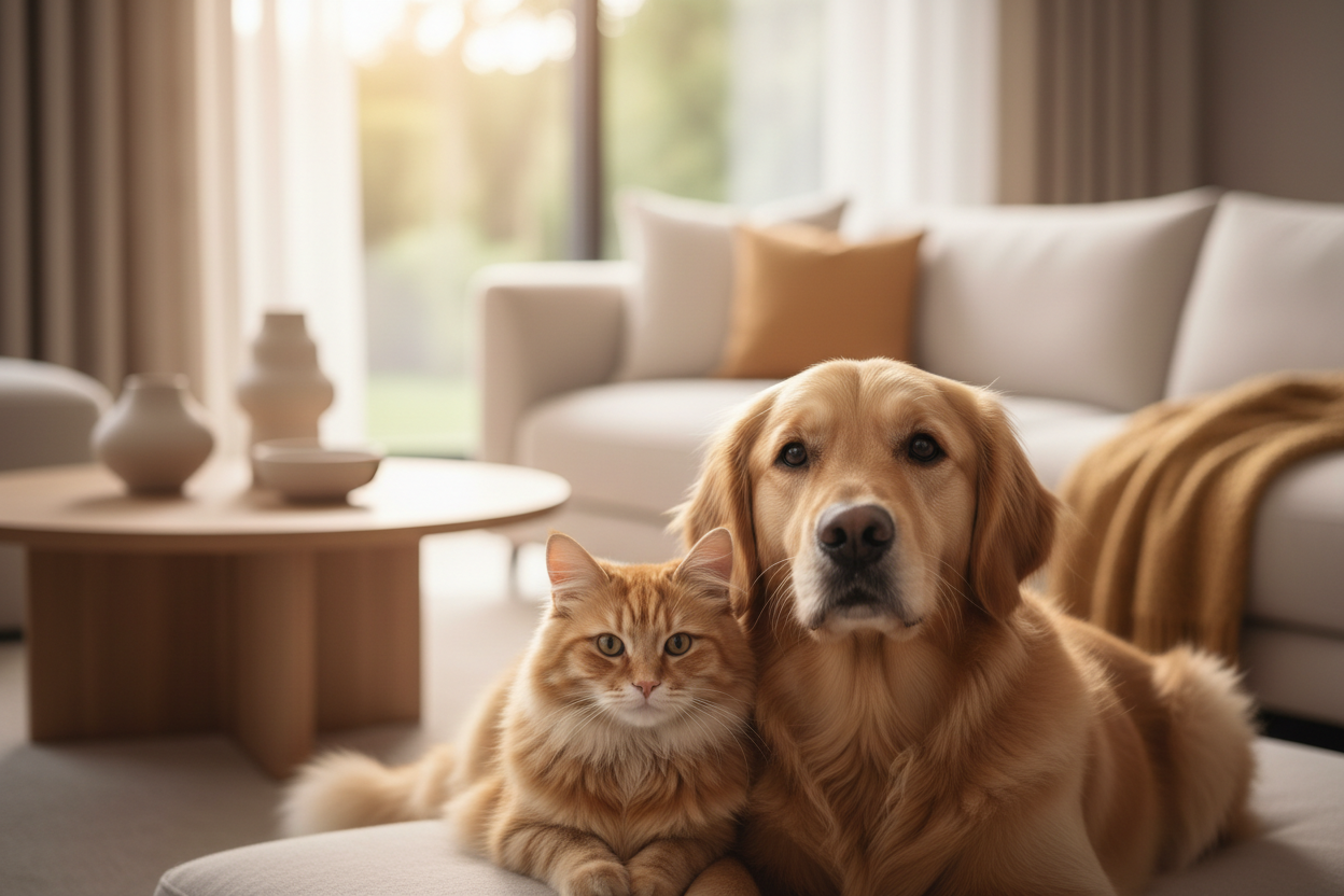 Pies i kot na pierwszym planie